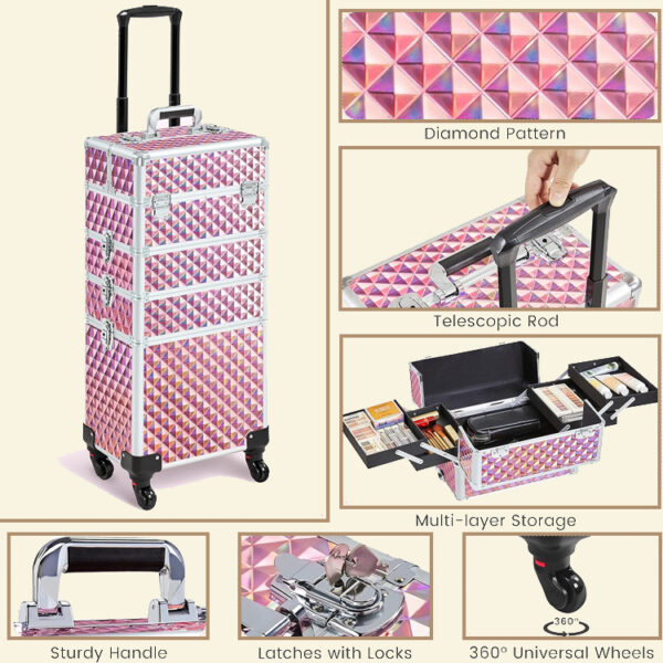 4 in 1 Large Capacity Trolley Makeup Travel Case Wholesale