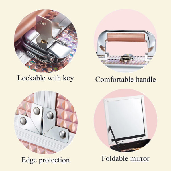 Makeup Box Cosmetic Train Case With Mirror