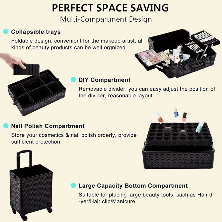 4 in 1 Large Capacity Trolley Makeup Travel Case Wholesale