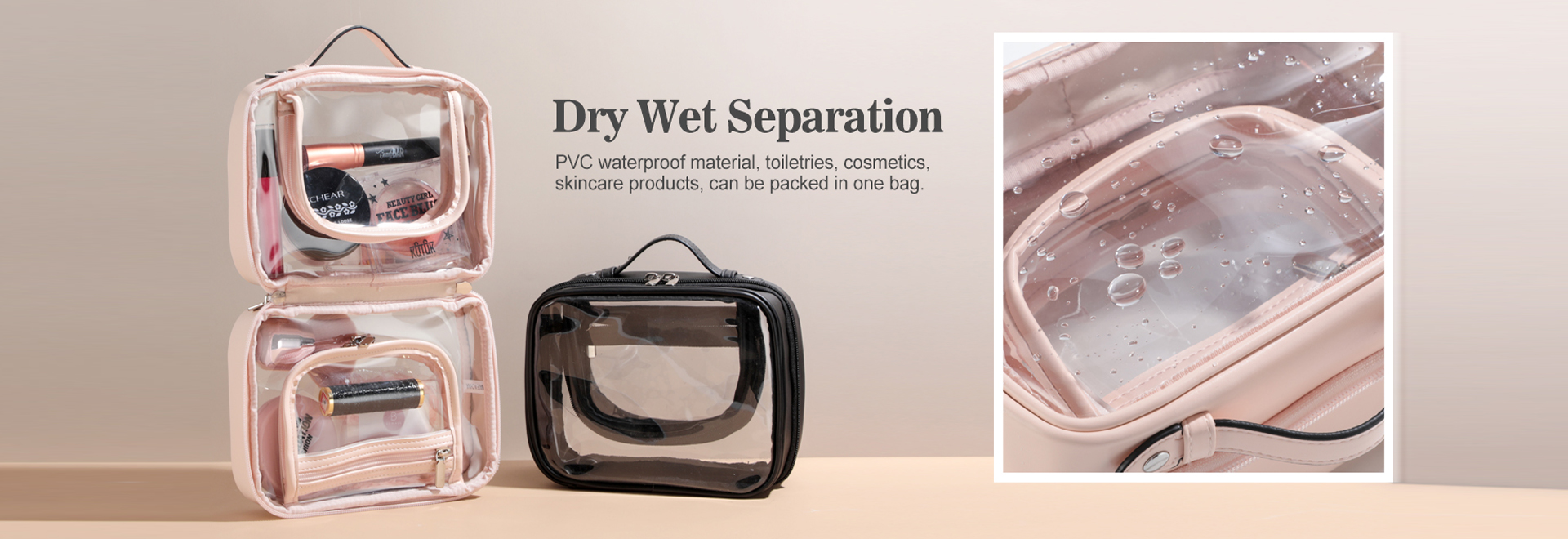 Hot new fashion transparent waterproof toiletries convenient simple travel set makeup bag