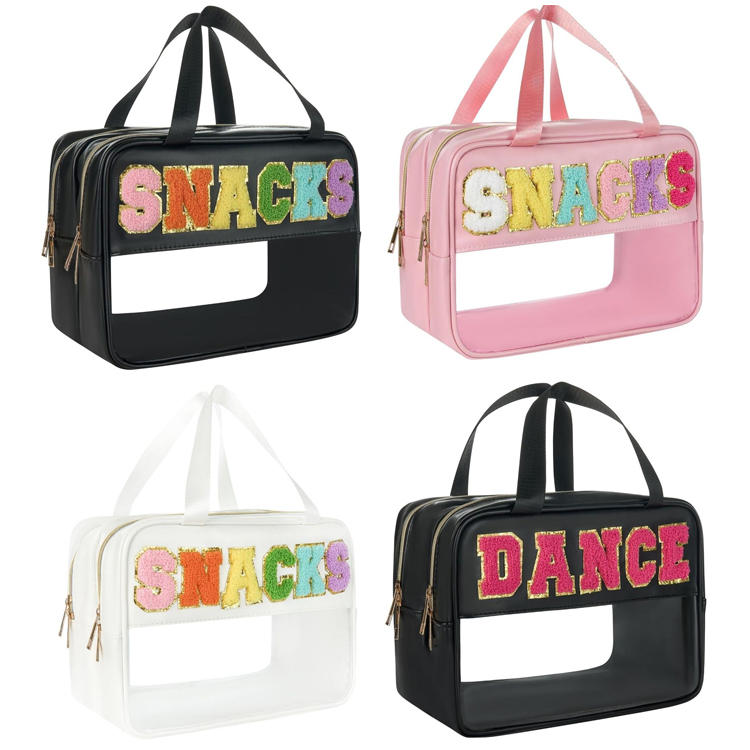 Translucent Chenille Embroidered Letters Cosmetic Bag