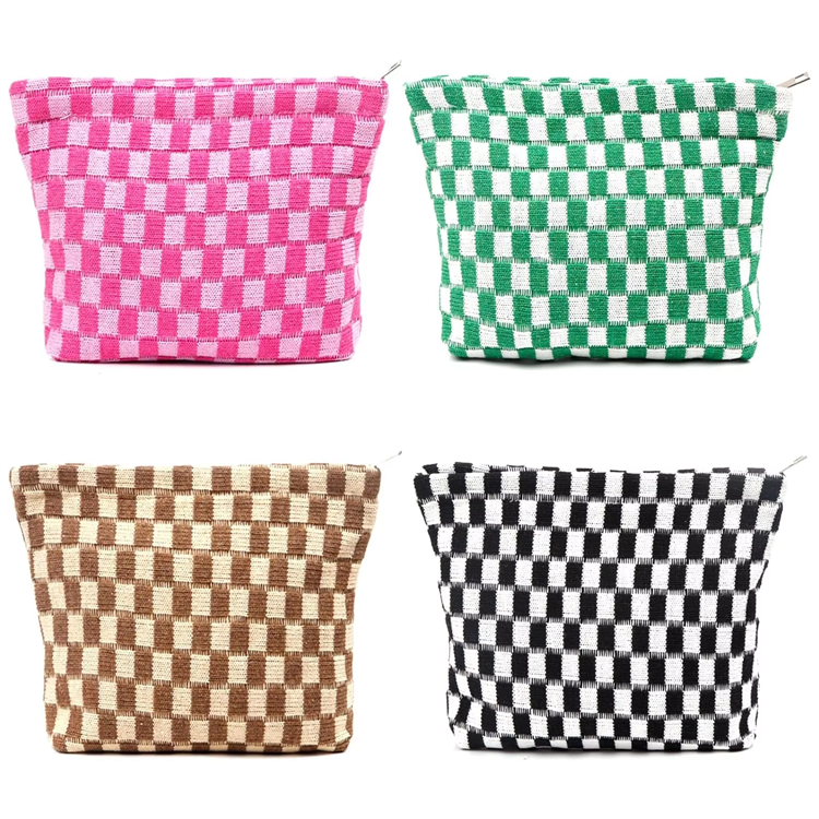 Simple Style Checkerboard Knit Storage Bag